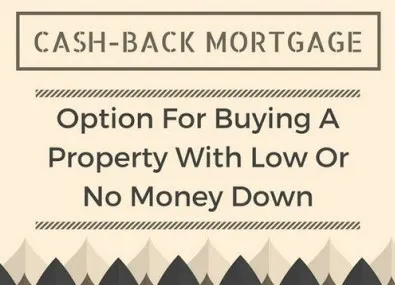 A poster saying Cashback Mortgage Option For Buying With Low or No Money Down