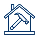 A house and a hammer in the middle icon