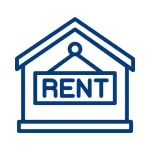 A house and signage rent in the middle icon