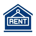 A house and signage rent in the middle icon