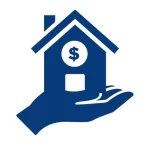 A hand holding a house with dollar sign